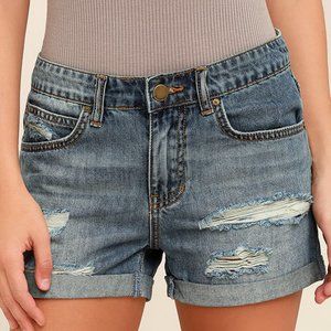 Billabong Frankie Medium Wash Distressed Jean Shorts Size 24, New